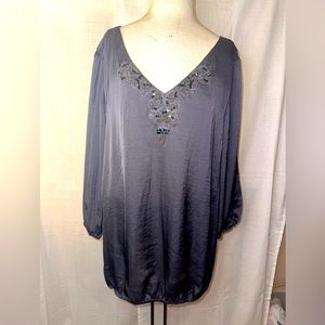Lane Bryant 22/24 NWT Dark Gray Satin Blouse With Beaded Neckline